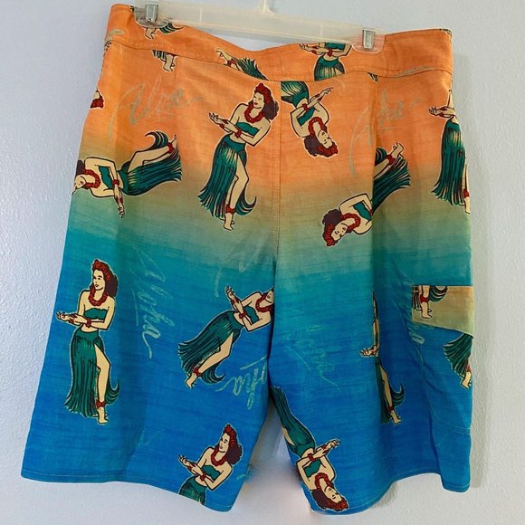 Vintage Hang Ten Hula Girl FlexWave Board Shorts - Picture 4 of 5
